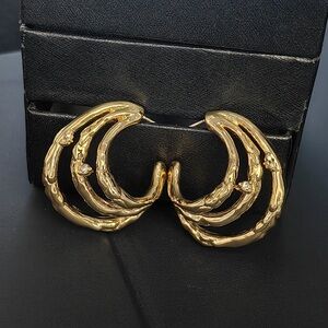 Gold Triple-Arc Hoop Earrings with Sparkling Accents - Women Jewelry